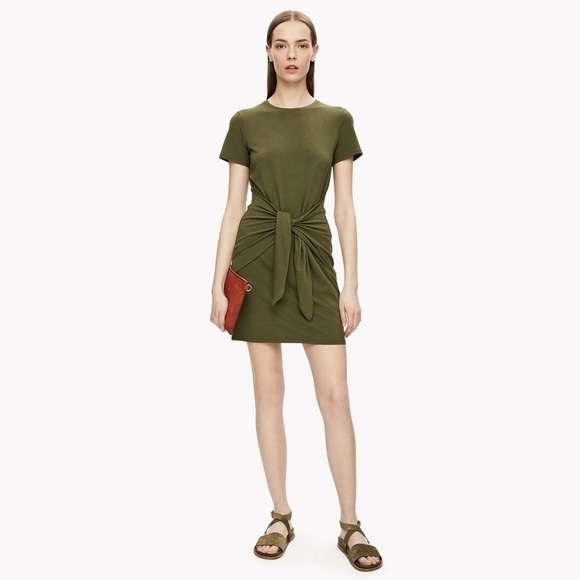 Theory Dark Basil Tie Knit T-Shirt Dress - Picture 1 of 9